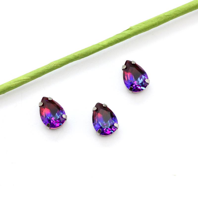 Silberne Klaue Tropfenförmiger Turmalin Diamant Farbverlauf Edelstein für DIY Schmuck, Schuhe, Taschen - 10x14mm Kristallstein.