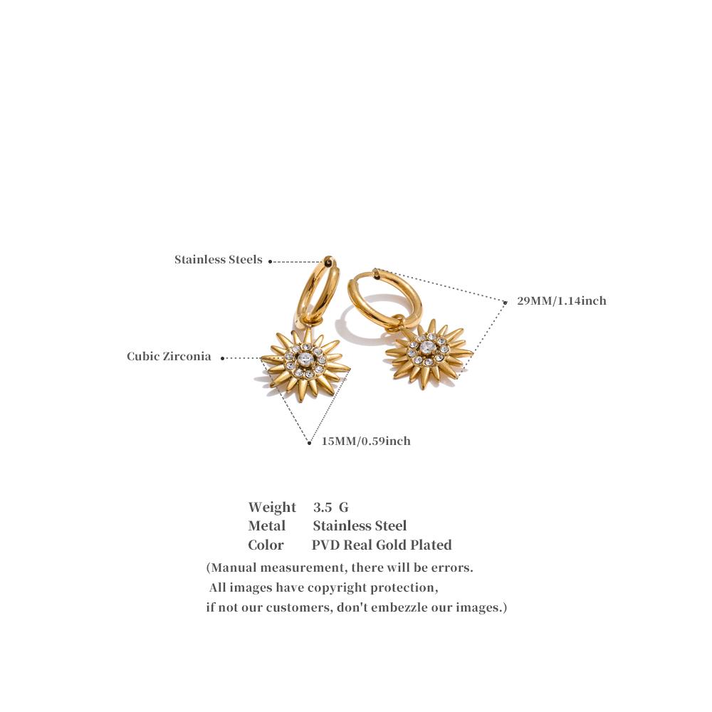 Eetit Exquisite Inlaid Zirconia Sun Drop Hoop Earrings for Women Stainless Steel Delicate Daily Jewelry Hypoallergenic