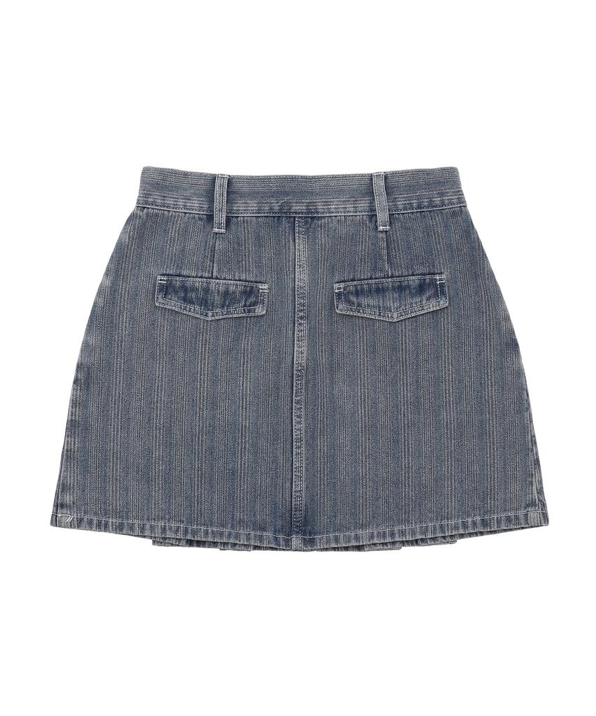 Deliscent Jacquard Denim Pleated Skirt [Blue]