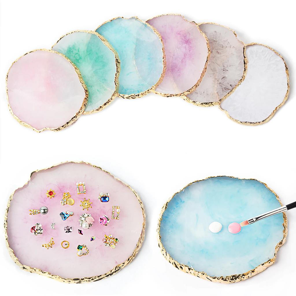 1PC Runde Harz Achat Stein Nail art Palette Falsche Nagel Tipps Mischen Farbe Zeichnung Palette Gel Polnisch Display Regal maniküre Werkzeug