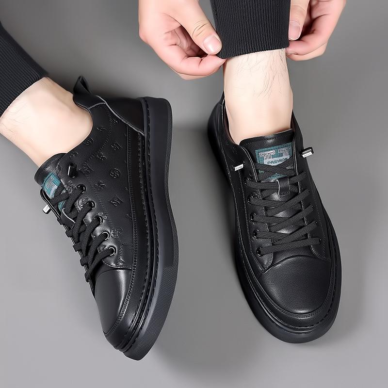 Frühling Herbst Flach /5cm Aufzugschuhe Herren Lässig Echtleder Sneaker Freizeit Höhenzunahme Atmungsaktiv Herren Slipper Trendig