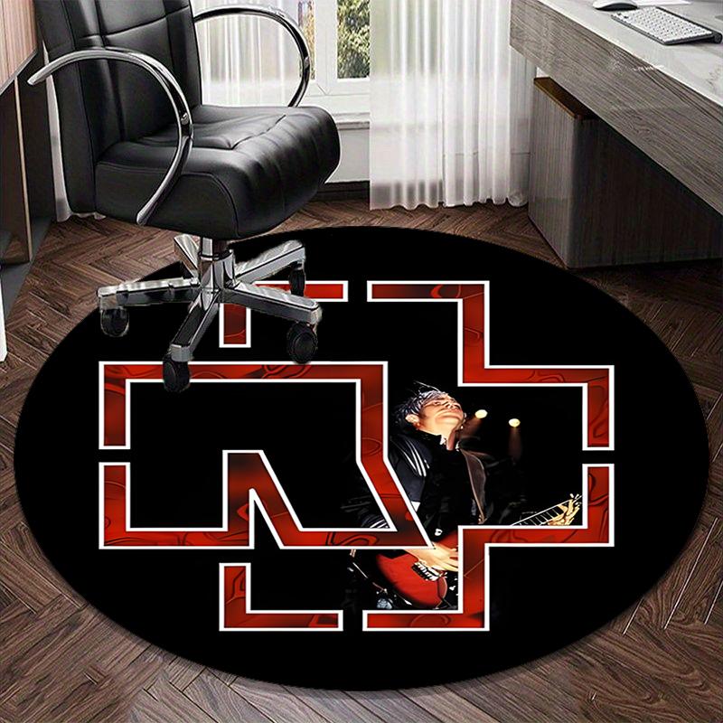 Ramms Rock Band Fire Logo Round Carpet Chair Cushion Round Entryway Rug, Soft Round Rugs for Living Room, Bedroom, Circle Carpet Decor Gifts