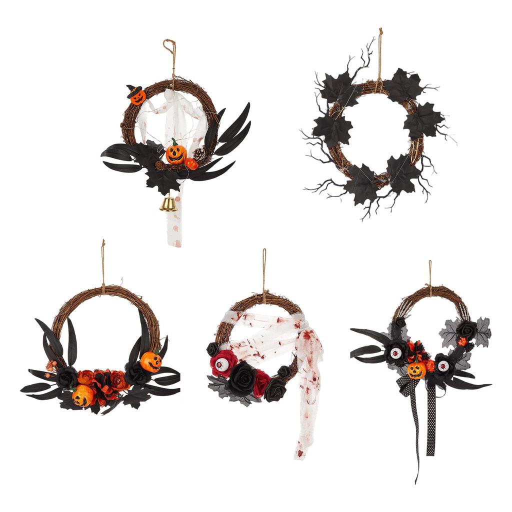 Halloween Wreath Garland Decorations, Porch Wreath Ornament Wall Hanging Creepy Wreath for Indoor Home Party Window Outdoor