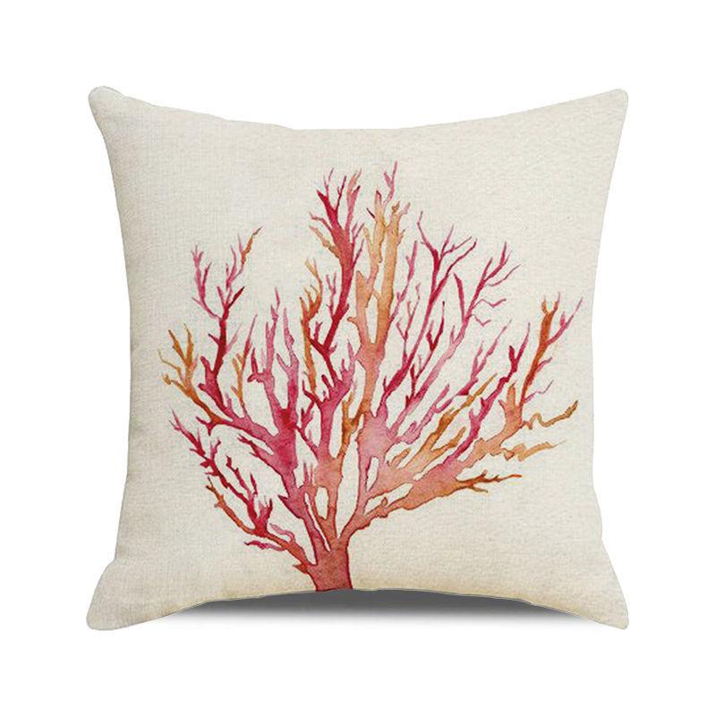 Watercolor Painting of Coral Marine Creatures Digital Printing Short Plush Pillow Covers for Car Sofa Office Cushion Cover