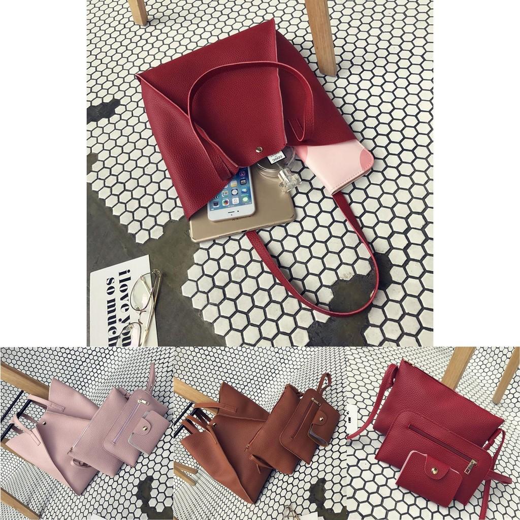 Women 4pcs Leather Handbag Lady Shoulder Bag Tote Purse Messenger Satchel Set