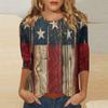 Women’s Patchwork Star Print Casual Round Neck Half Sleeve Loose Fit Pullover Top for Everyday Wear