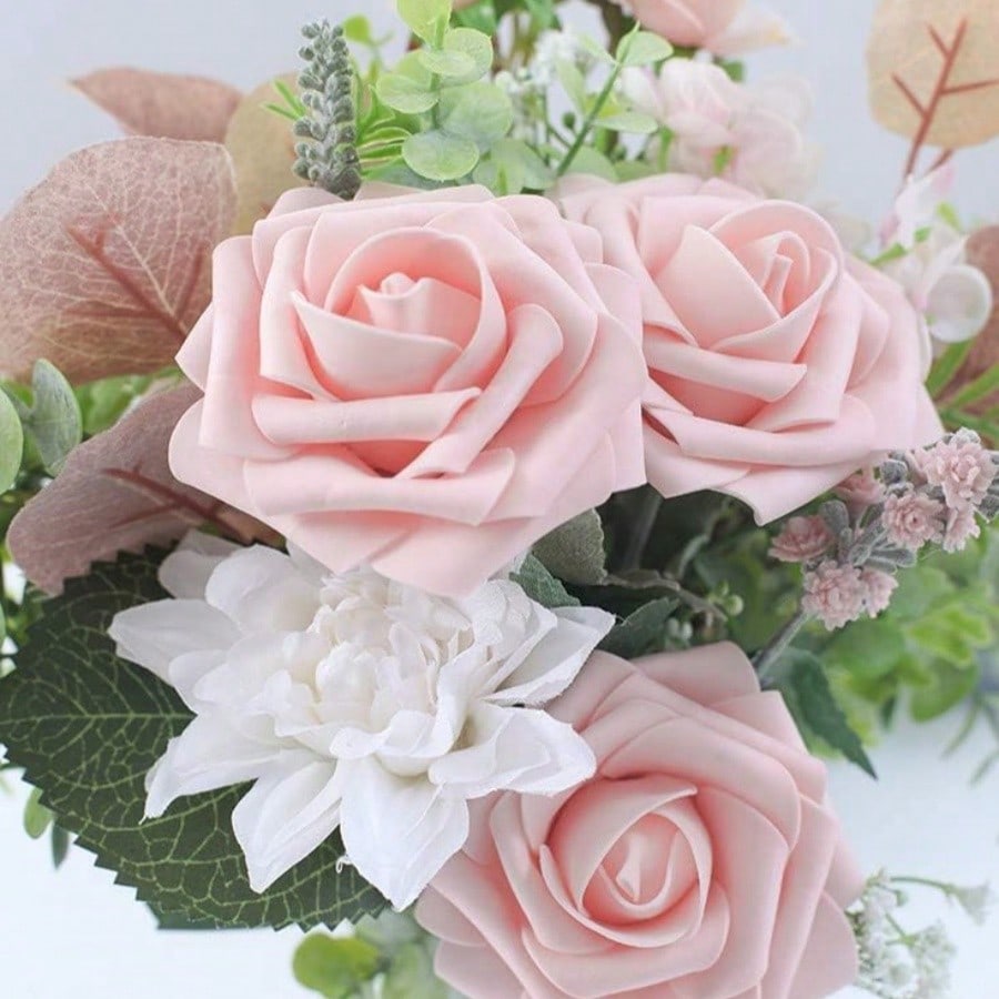 25pcs Artificial Roses With Stems, Ivory Foam Roses Lifelike Appearance, Suitable For Diy Wedding Bouquet, Bride Bouquet, Home Centerpiece