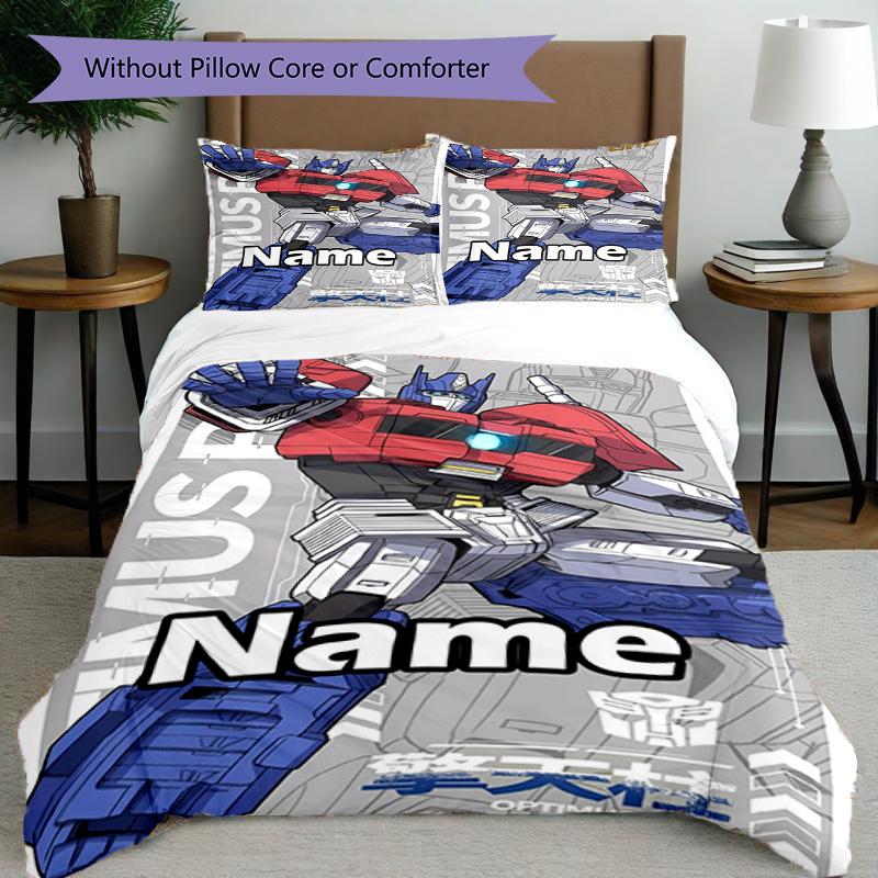 3pcs Duvet Cover Set (1*Duvet Cover + 2*Pillowcase, Without Core), Custom Name Transformers Pattern Bedding Set, Home Bedroom Decor Gift