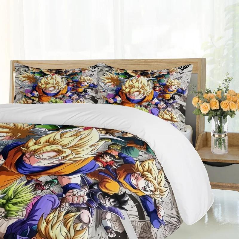 Literie Anime D-Dragon-Ball Housse de Couette et Taie d'Oreiller Décoration Parfaite pour Chambre d'Adolescent, 1-2 Pièces Taies d'Oreiller/Ensembles
