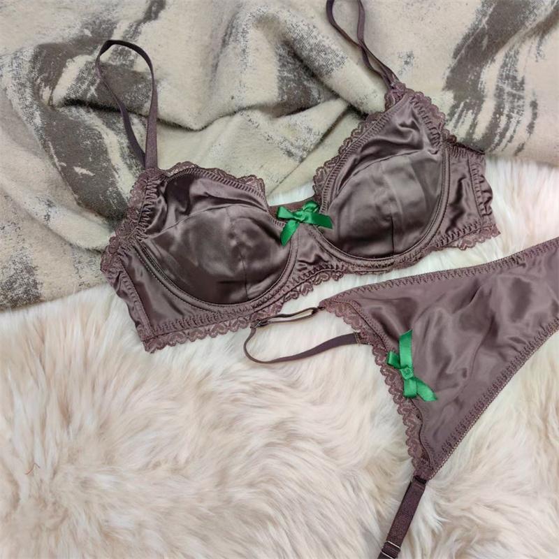 French Ice Silk Underwear Set for Women Sexy Ultra Thin Push Up Bra Set High Quality Comfort Lingerie Brassiere and Thongs Sets