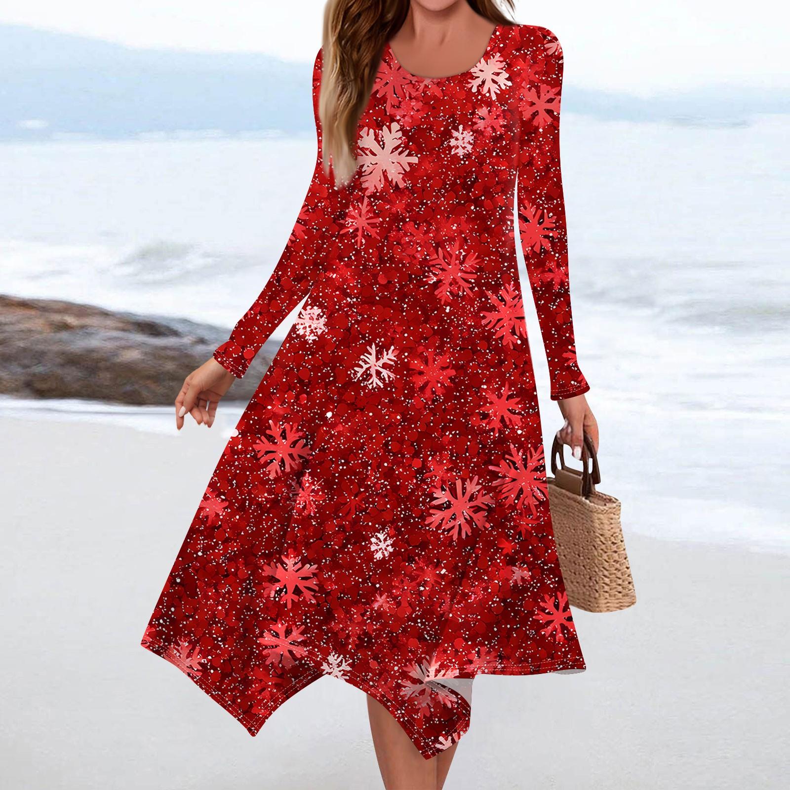 

Женское повседневное модное платье миди с круглым вырезом и длинным рукавом с принтом и неровным подолом XXL