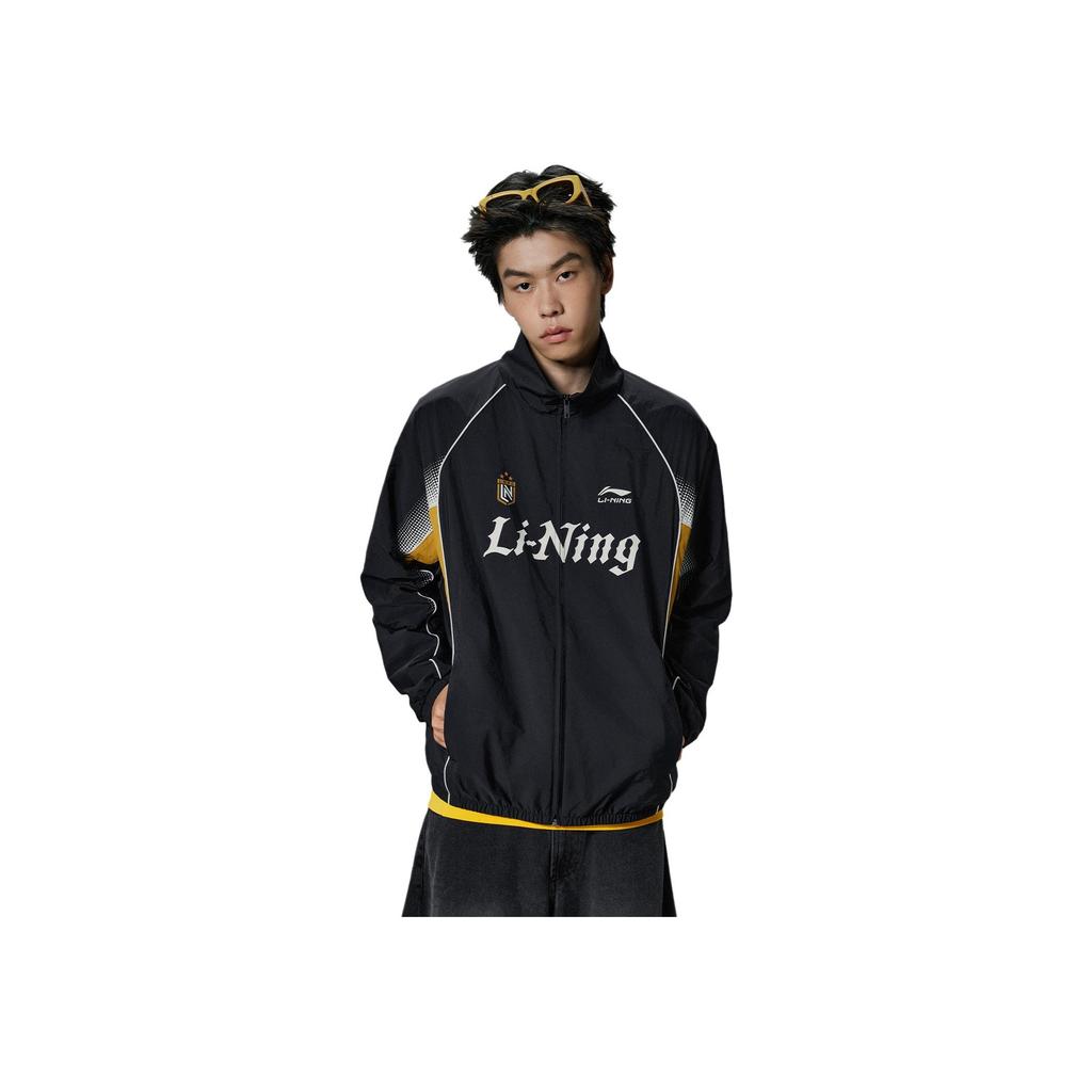 Li Ning Sports Lifestyle Series Casual Retro Color Block Zip Up Stand Collar Windbreaker Unisex Outerwear Black AFDVE97-1