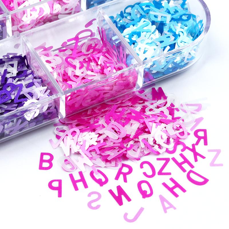 1 Box Colourful Alphabet Sequins Nail Charms  Kawaii Diy Art Decorations Nail Accessories Professional Manicure Supplies