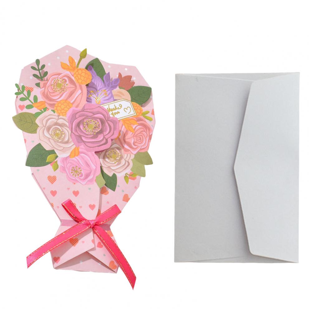 1 Set Greeting Card DIY Handwriting Paper Art 3D Folding Flower Pop Up Mother's Day Card with Envelope Anniversary Gifts Present