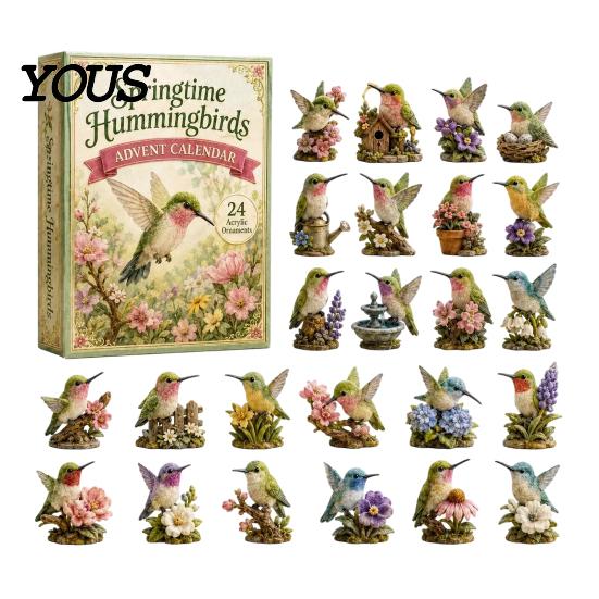 Cute Acrylic Ornaments 2026 Hummingbird Advent Calendar, 24-Day Ornament Set with Bird Figure Kids Christmas Gifts Countdown, Tree Hanging