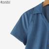 ZANZEA Women Lapel Short Sleeve Buttons Casual Short Blouse Shirts