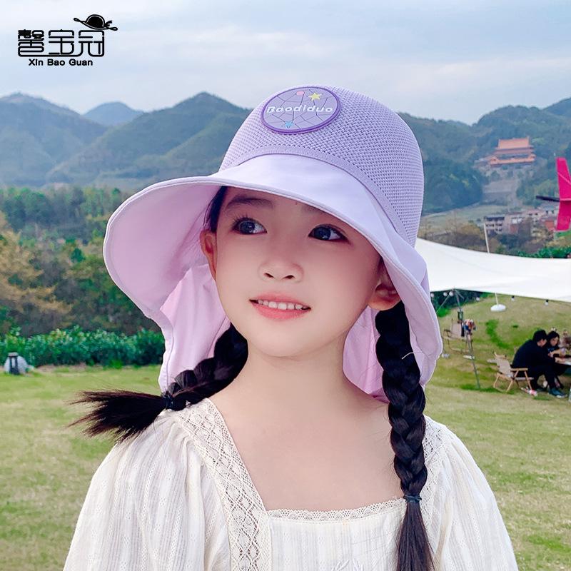 1149 children's hat outdoor UV protection sun hat men's and women's cartoon big eaves shawl empty top sun protection bucket hat