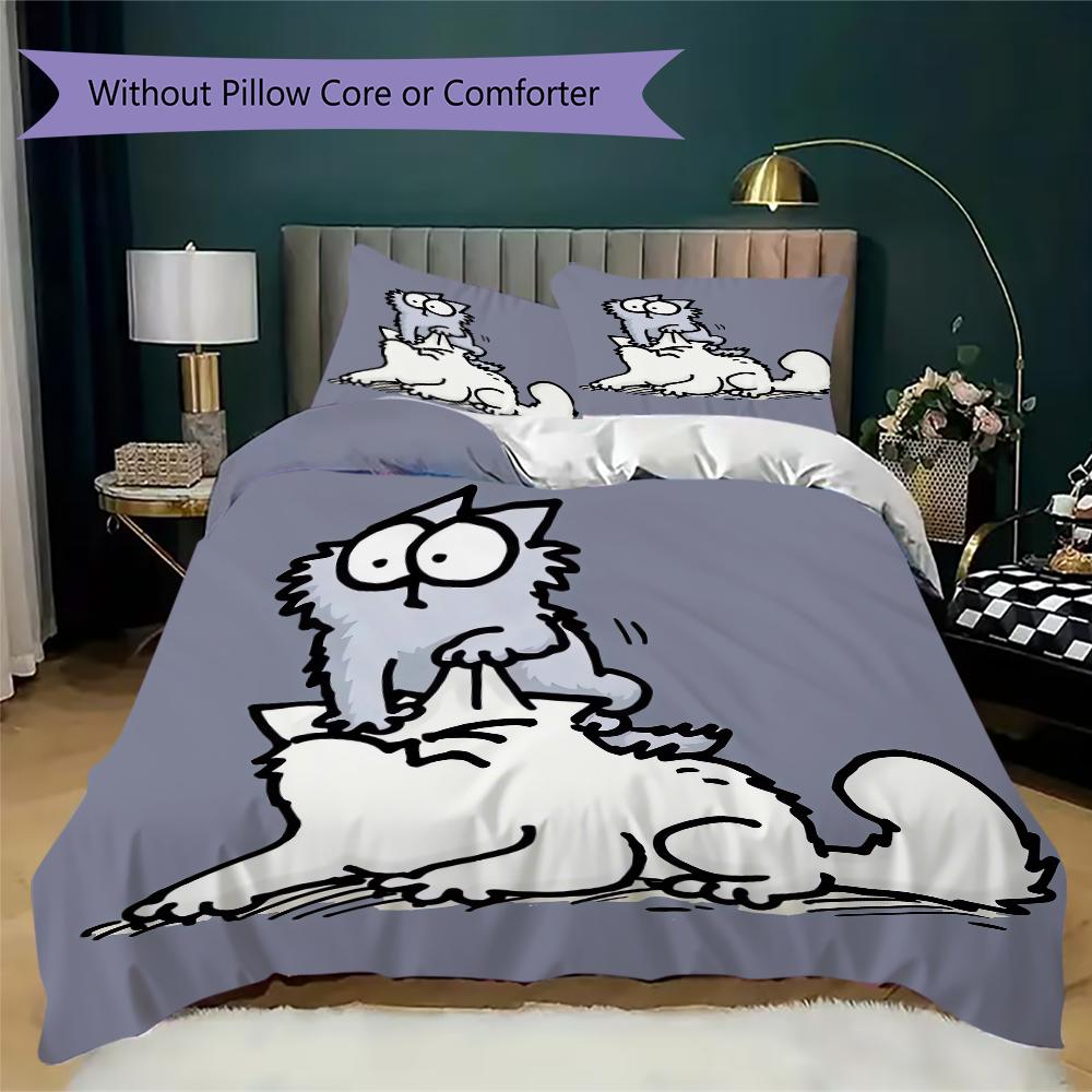 Simon‘s Cat Pattern Bedding Uilt Set Uilt Cover Pillowcase Home Decoration Birthday Gift (1 * Duvet Cover + 2 * Pillowcase Without Core)