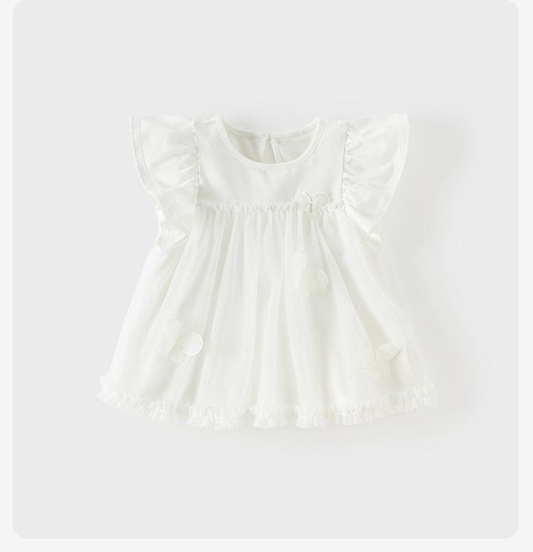 David Bella Girls' Short-sleeved T-shirt Summer Dress Baby Doll Shirt Children's Mesh Skirt Top