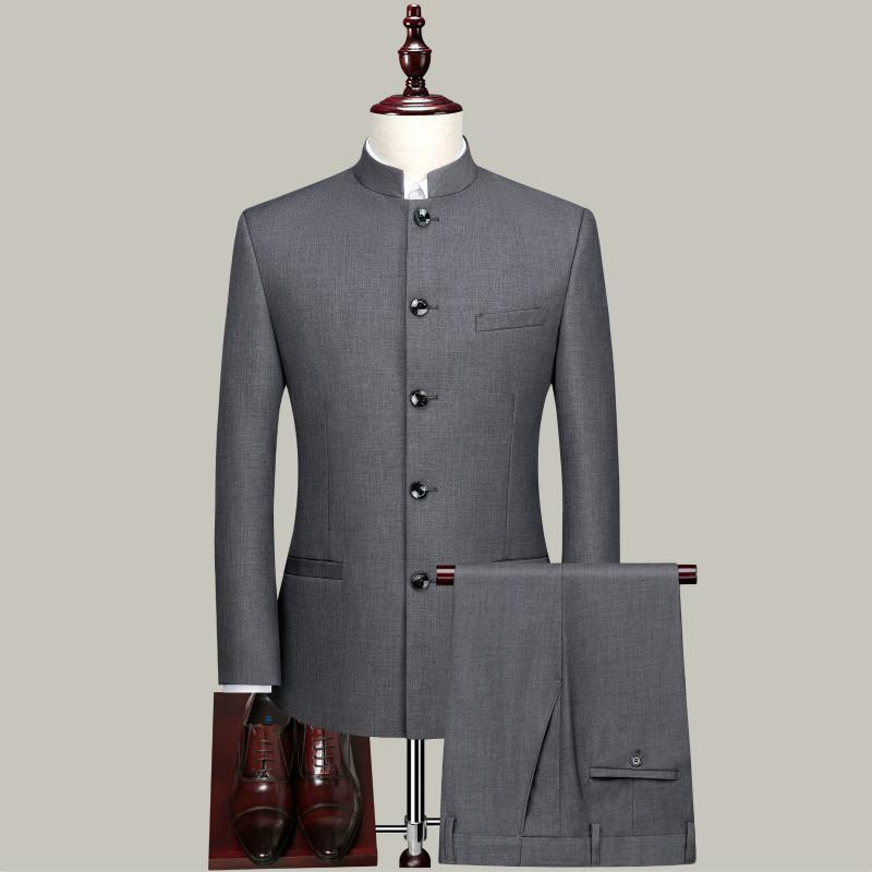 Men's Youth Slim Fit Zhongshan Suit Set - Chinese Stand Collar Wedding Formal Tang Suit