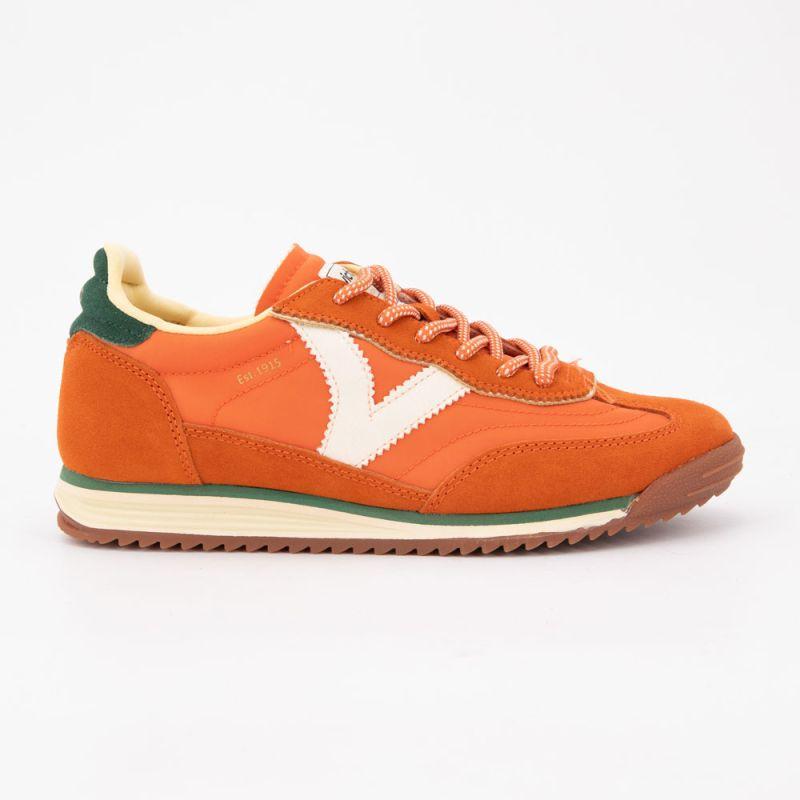 Baskets cuir orange lacets à motifs Femme VICTORIA