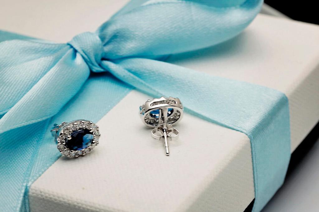 Silver Stud Earrings with Blue Cubic Zirconia