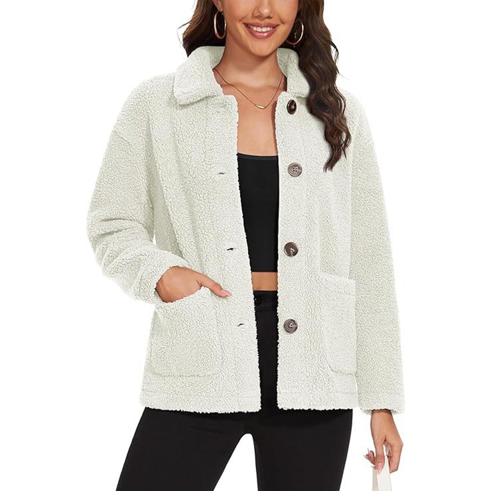 

Женская мода свободная куртка с пуговицами и лацканами, плюшевая куртка с длинными рукавами и карманами XL