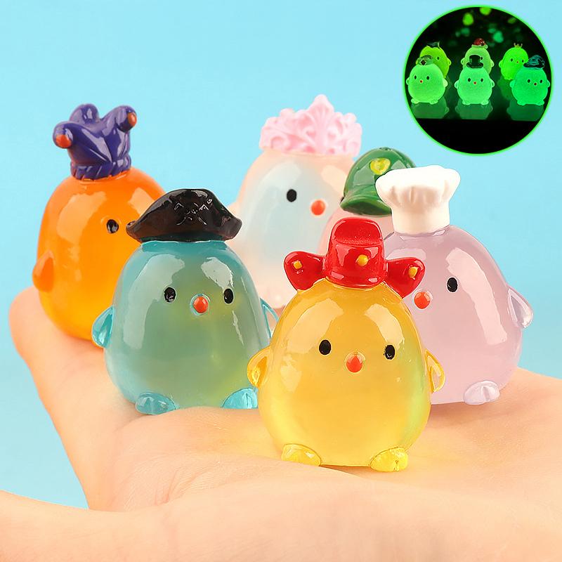 Cute Cartoon Luminous Chicken Car Ornaments Moss Micro Landscape Ornaments Dollhouse Decor Diy Desktop Decoration Toys