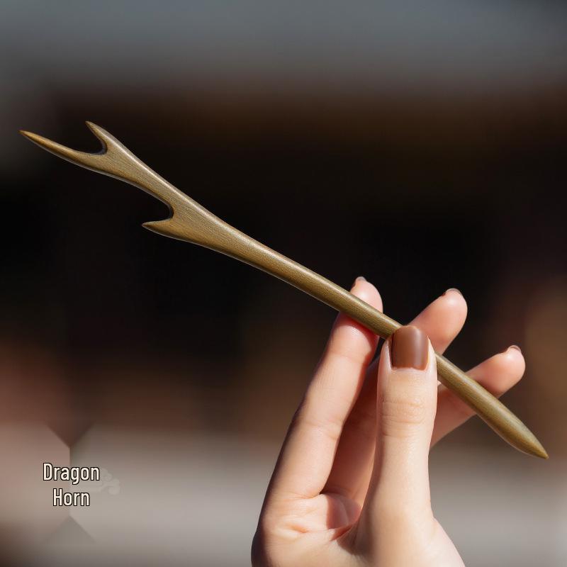 High-End Natural Ebony Wood Hairpin - Extended Chinese Ancient Style Black Hair Bun Accessory