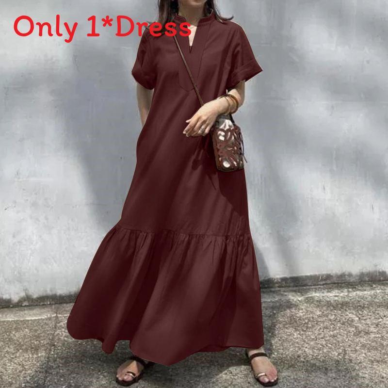 Spring Summer Womens Casual Dress With Vneck Short Sleeves And Asymmetric Fish Tail For Fashionable Wear