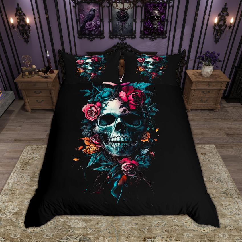 Homewish Set Copripiumino Teschio Scheletro Hippie Set Biancheria da Letto a Tema Halloween Set Copripiumino Animale Spettrale