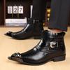 Punk Style Men Pointed Leather Shoe Star Designed Snake Print Stage Performance Party Boots Metal Pointed Motorcycle Cowboy Boot