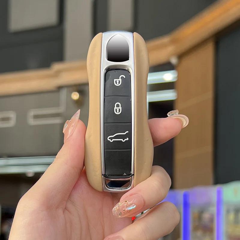 Luxus Echtleder für Porsche Boxster Cayman Panamera Cayenne Macan 718/911 Taycan Autoschlüssel Hülle Schutzhülle Schlüsselanhänger
