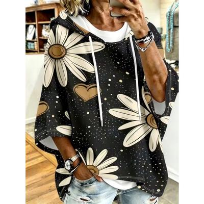 Women's Plus-Size Hooded Sweatshirt, Elegant Comfortable Simple Pattern Print,Fashionable and Versatile