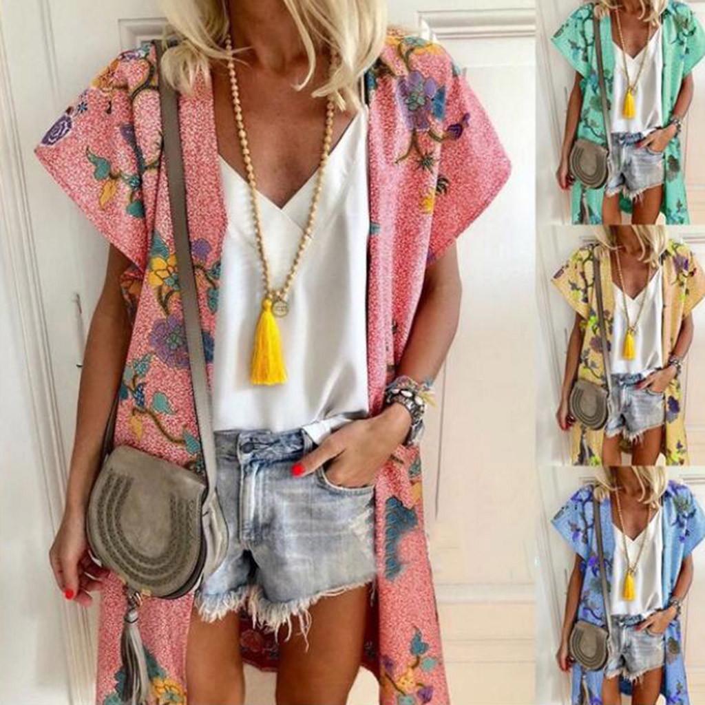 

Женская мода Свободные летние кардиганы с цветочным принтом и короткими рукавами