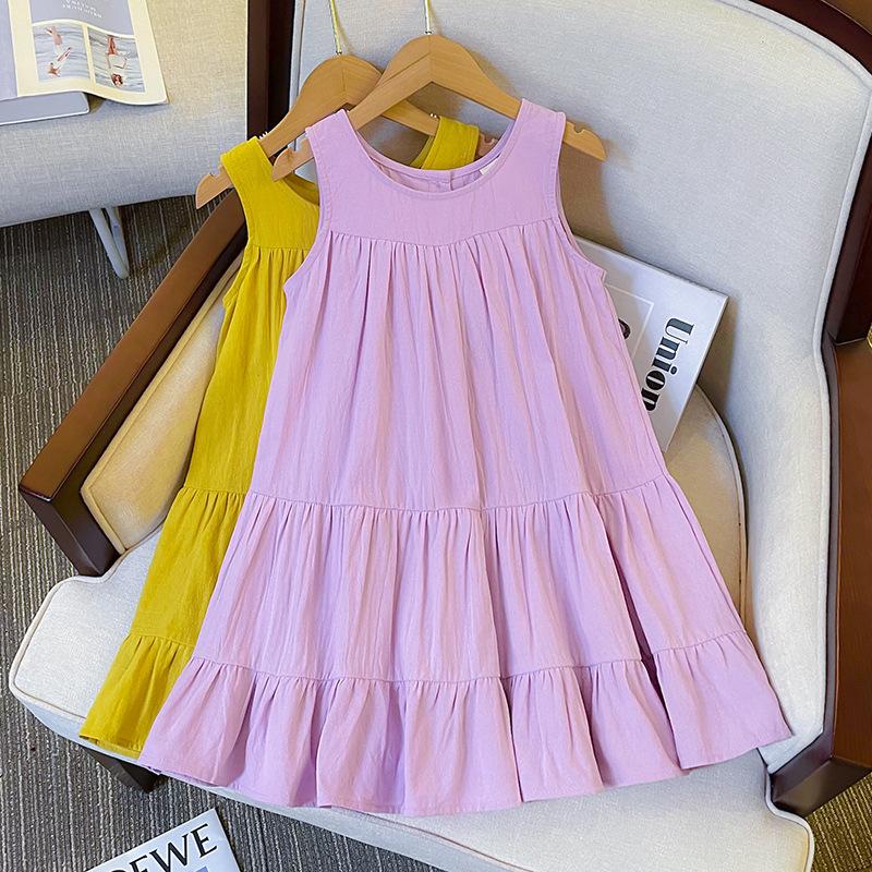 Girls Summer Red Sleeveless Princess Dress Fashionable Casual Vest Dress For Baby Girls Trendy 120cm
