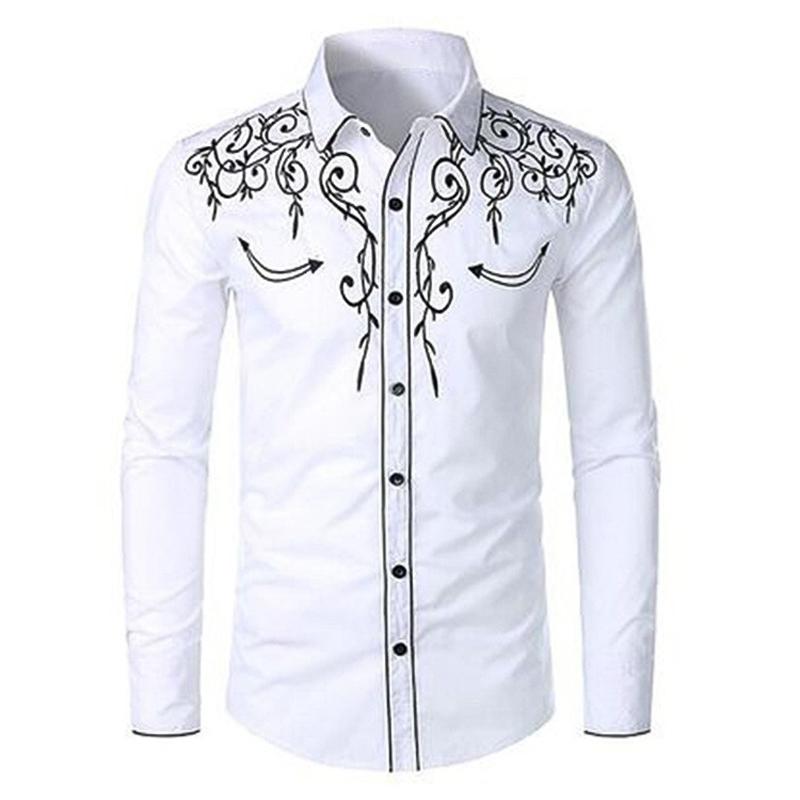 

Autumn Winter Men Clothes Long Sleeve Print Shirt Men Business Casual Lapel Button Shirt Tops Micro-projectile 95% Polyester 5% Spandex S