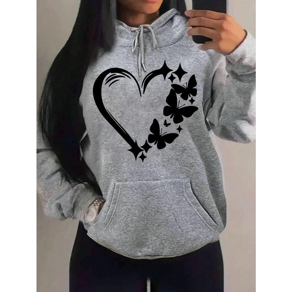 Combination Of Love And Butterfly  Pattern Hoody Women Hip Hop Street Hoodies Trendy Pocket Clothes Vintage Multicolor Hoodie