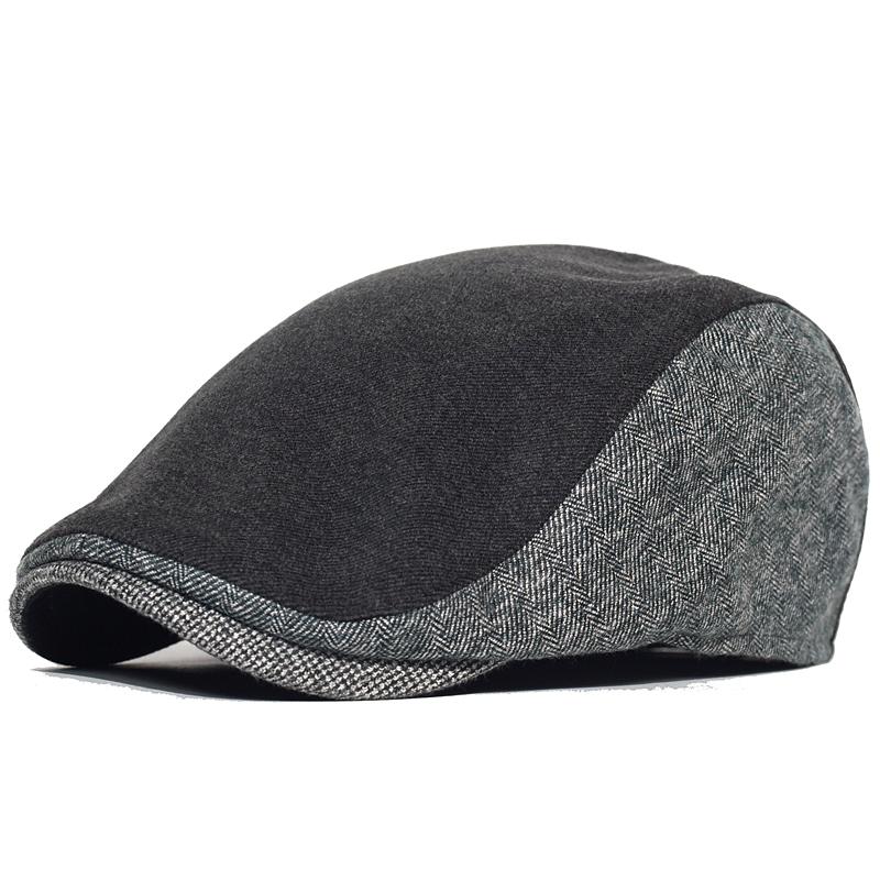 Vintage Herringbone Newsboy Cap Men Winter Thick Warm Casual Stripe Berets Gatsby Flat Hat Peaked Cap Adjustable Patchwork