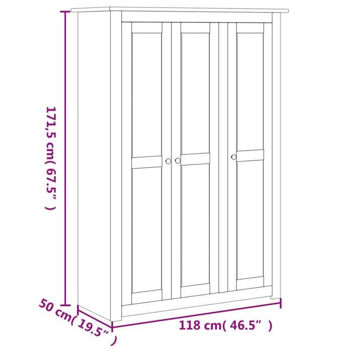 VidaXL Pin Garde-robe à 3 Portes Penderie Armoire de Rangement Stockage Armoire de Vêtements Chambre à Coucher Maison Blanc 282663