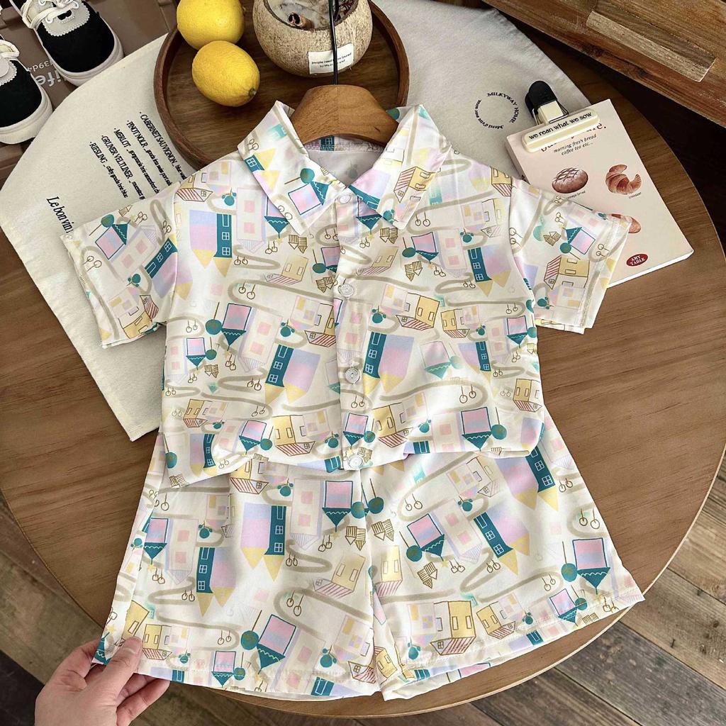 Sada košile s krátkým rukávem pro dětské oblečení Letní ležérní dětské oblečení Volný a trendy dvoudílný set pro jaro a léto