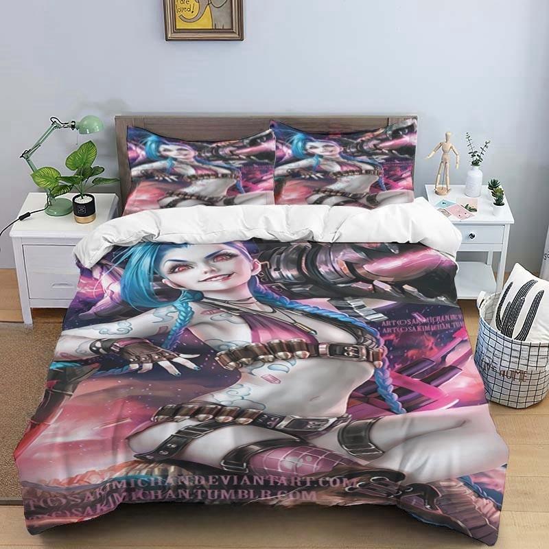 Cartoon Game Jinx Arcane_ League of Legends Bedding Set King Twin Double Child 3 Piece Mircofiber or Polyester Duvet Cover Sets