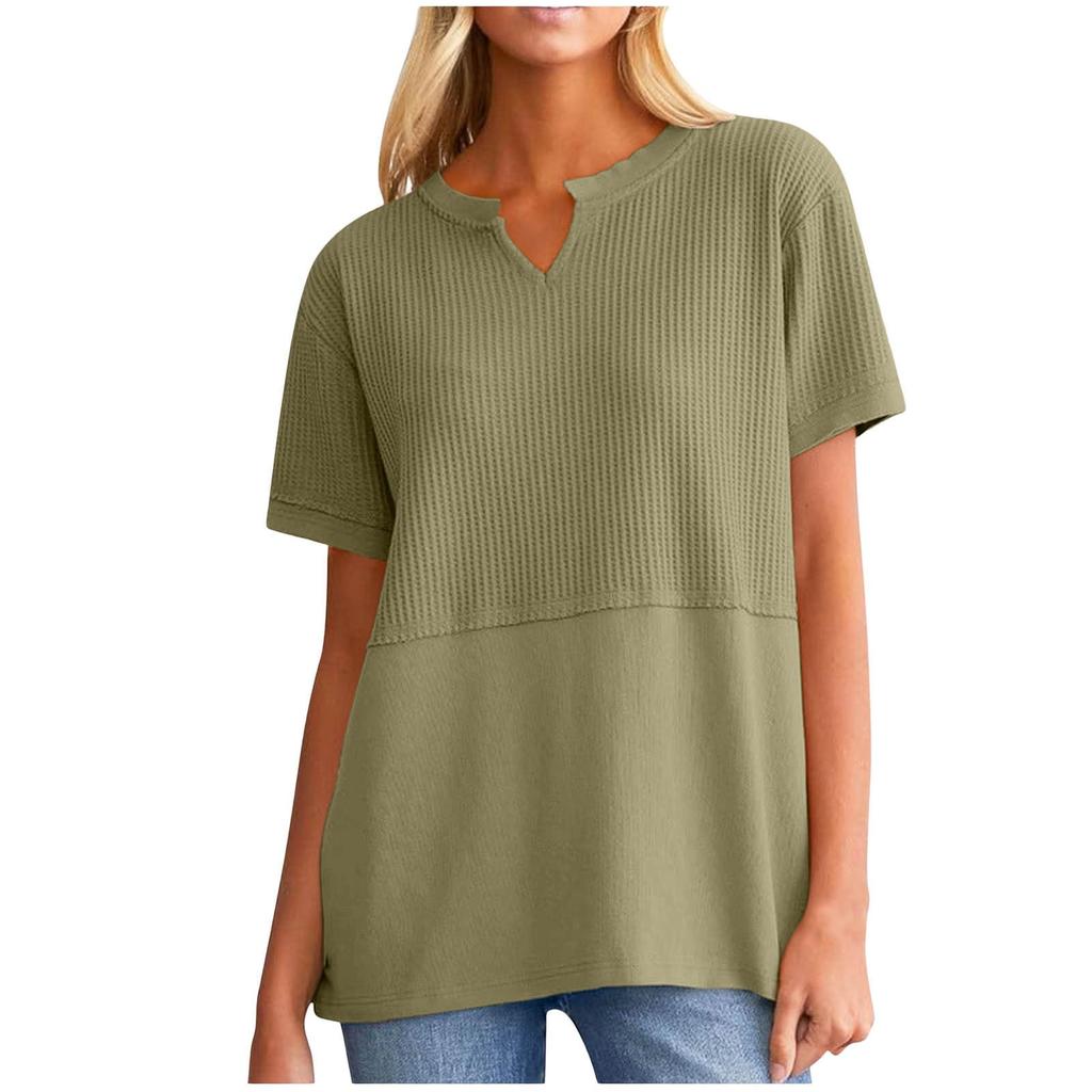 Womens  Knit Tops Casual V Neck Short Sleeve T Shirts Loose Blouses
