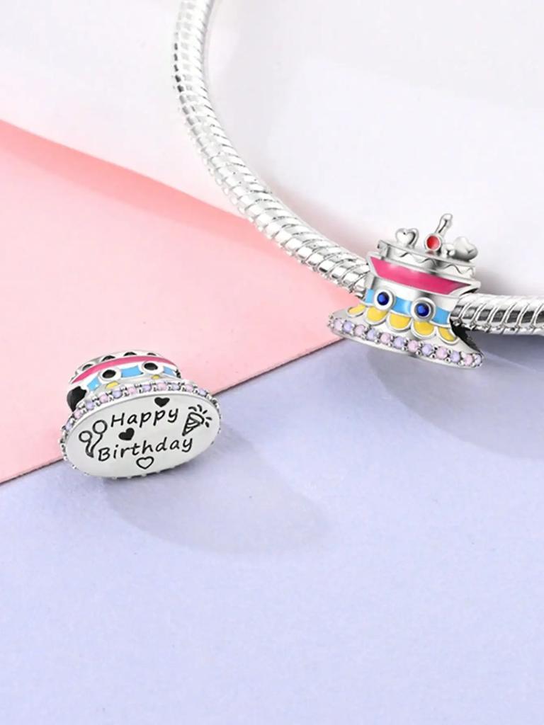 Charms Plata Copper Colors Birthday Cake Donuts Beads Charm Pendant For Original Bracelet For Women Diy Jewelry Love Gift