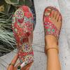 Large size slippers women's ethnic style 2025 summer new breathable printing set toe Roman style cool slippers women