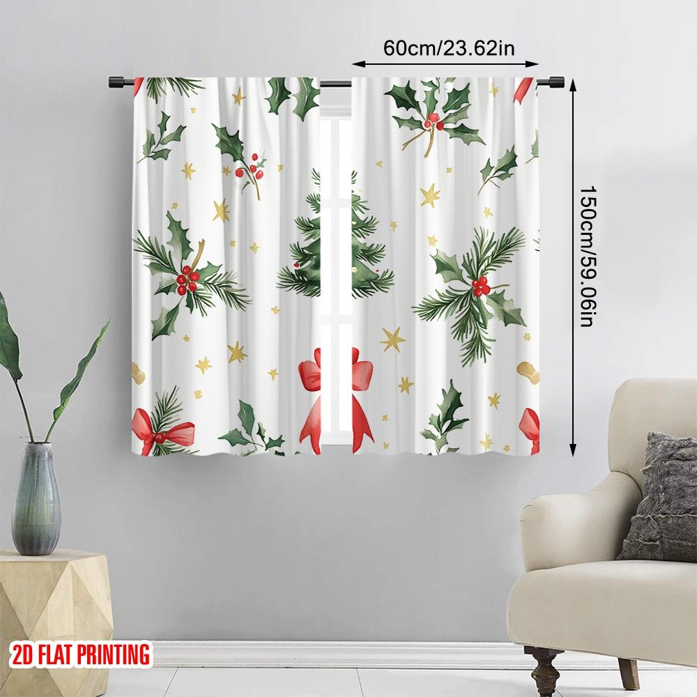 2 Stück, 2D-Flachdruck Kreative Vorhänge Weihnachtsbaum Schleife Beere (3) Vielseitiges, strapazierfähiges Polyester (ohne Stange) Dekorationen Für