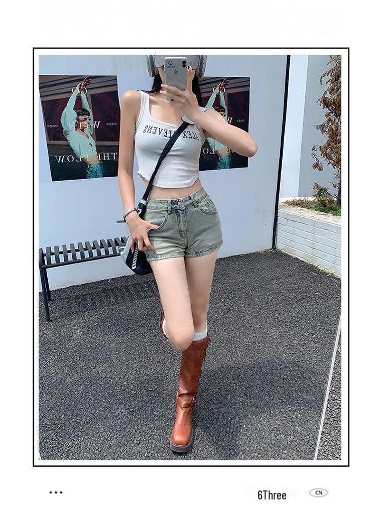 Summer 2025 Women's High-Waisted Stretch Denim Shorts - Slimming A-Line Hot Pants