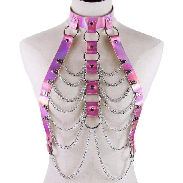 Holographic Chain Harness Women Body Fetish Clothing  Clothing
