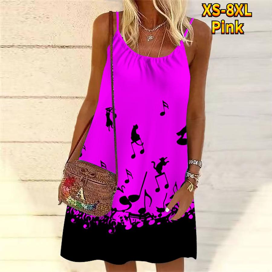 Women Flower Beautiful Notes Printed Mini Dress Sleeveless Party Dress Summer Beach Dress Sundress