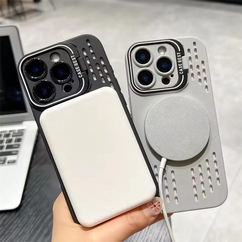 Heat Dissipation Magnetic Phone Case For iPhone 16 Pro Max 14 Plus 11 12 13 15 17 Pro Max For Magsafe Camera Bracket Protect Cover